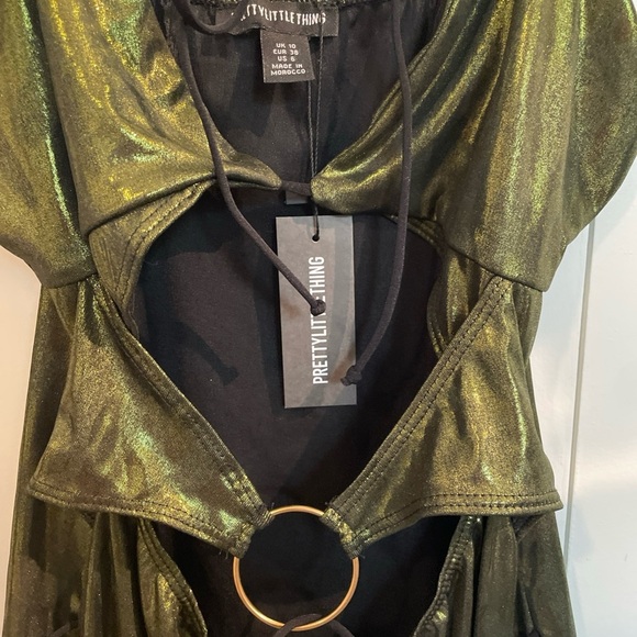 PrettyLittleThing Shimmering Olive Dress - Picture 2 of 5
